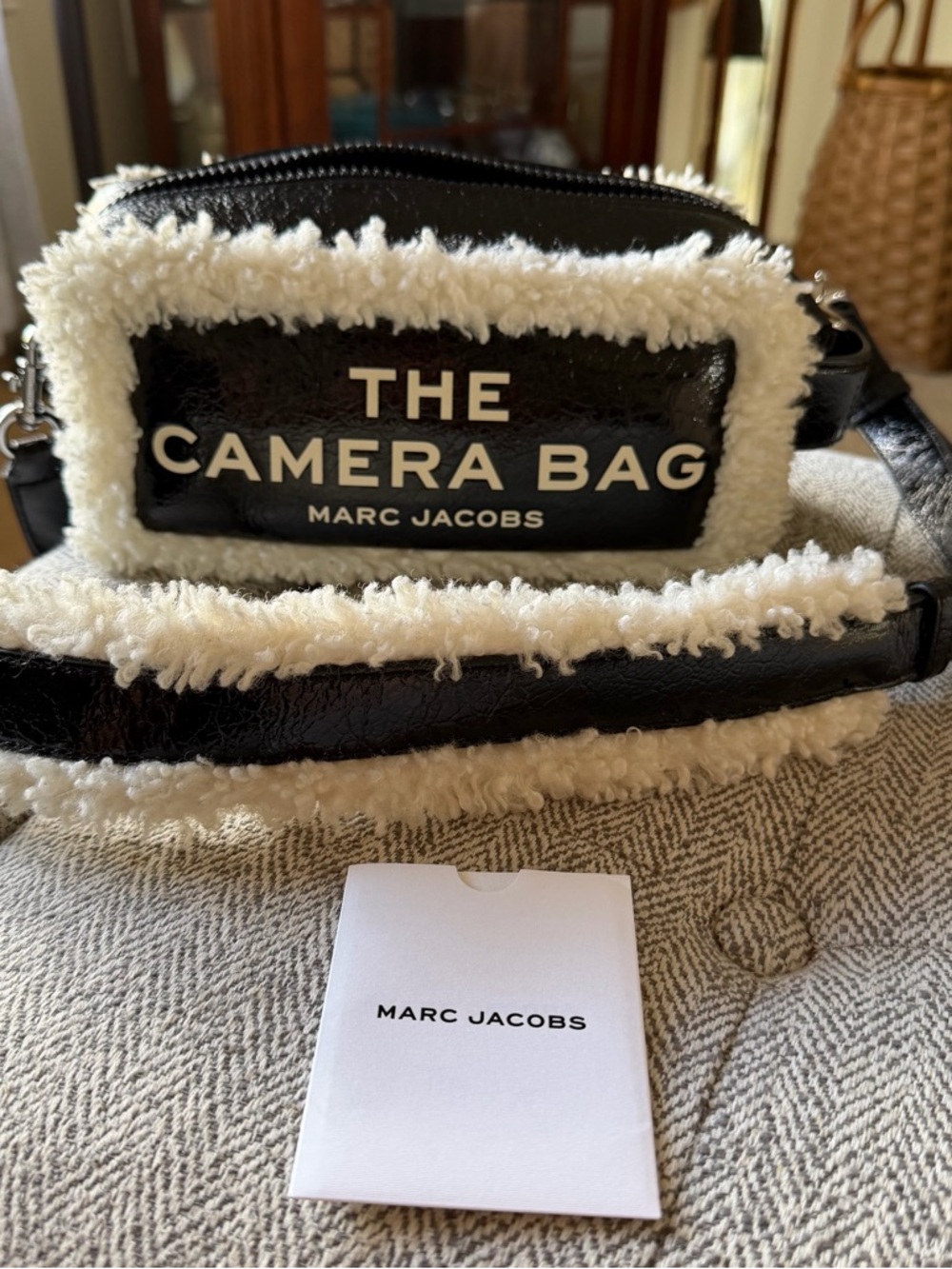 Marc Jacobs Black & White Shearling Trim Crossbody Camera Bag